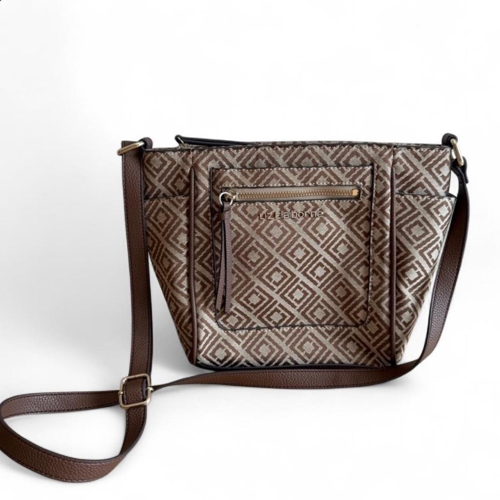 Liz Claiborne Brown Geometric Crossbody Bag